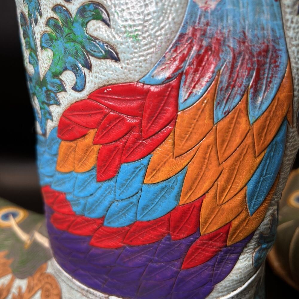 Carrie Cameron Peacock Boots Women's 8.5B Hand Tooled Painted Leather Western - Picture 10 of 16